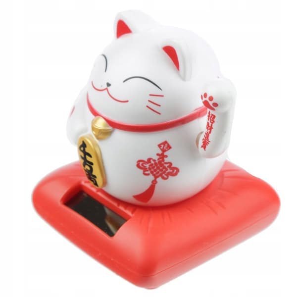 Solar-powered lucky cat figurine waving its paw