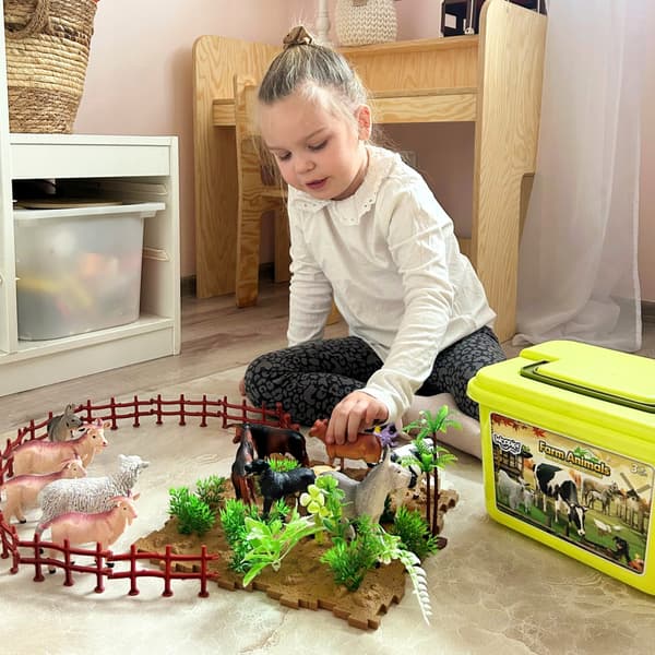 Farm Figurines Set + Storage Box, 57 pieces
