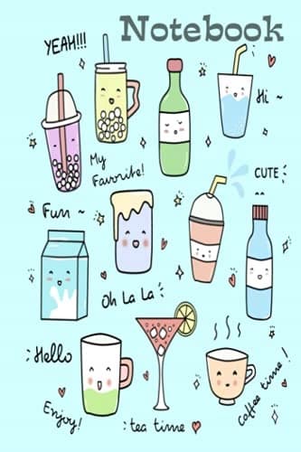 Notebook: Blank notebook featuring a kawaii boba tea, coffee and other drinks