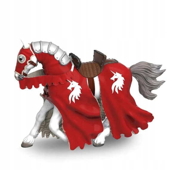 The red knight’s horse with a spear