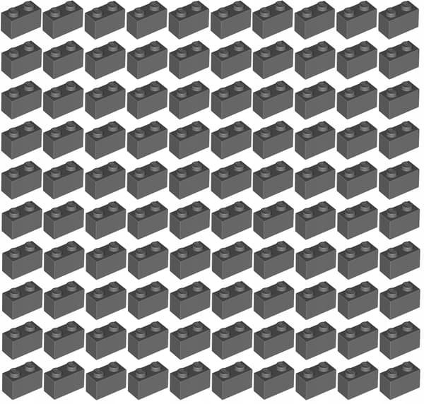 LEGO 1x2 dark grey brick, DBG 100-piece set 3004