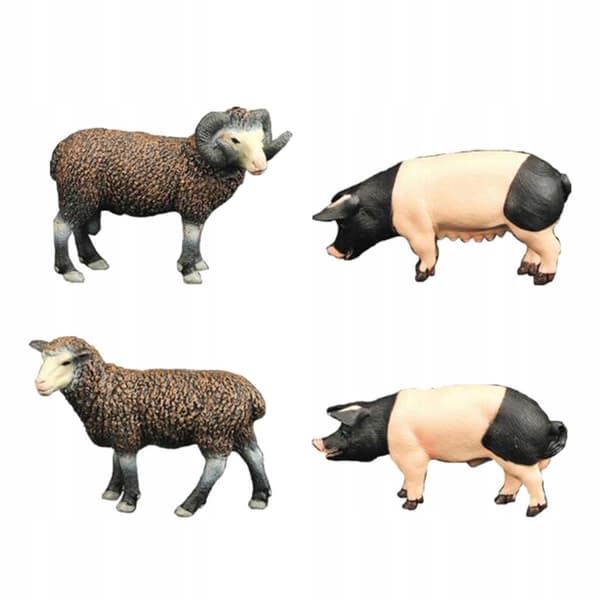 4 x Realistic sheep and pig figurines, Animal figurines, Easter eggs, Cake