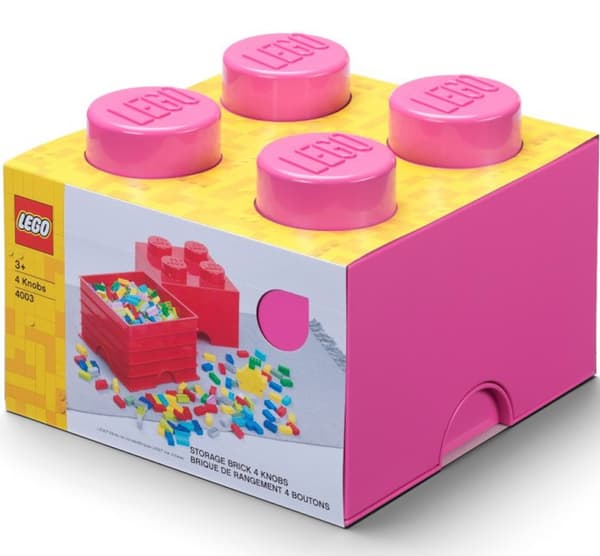 LEGO BRICK STORAGE CONTAINER, 4-COMPARTMENT, 2x2 BRICK, 25 CM, PINK SORTING BOX