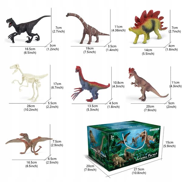 Realistic-looking miniature dinosaur figurines, set, plastic