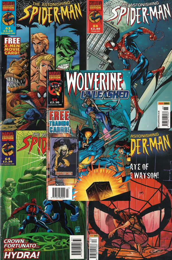 The Astonishing Spider-Man x4 + Wolverine Unleashed with a Sabretooth card