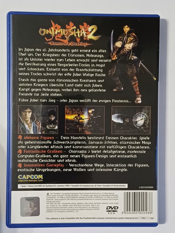 Onimusha 2, PlayStation 2, PS2, disc in very good condition.