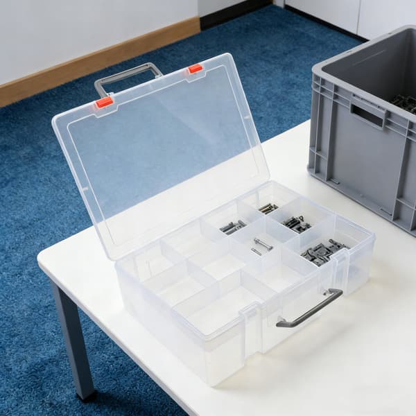 A PRACTICAL CONTAINER FOR SORTING LEGO BRICKS WITH A HANDLE