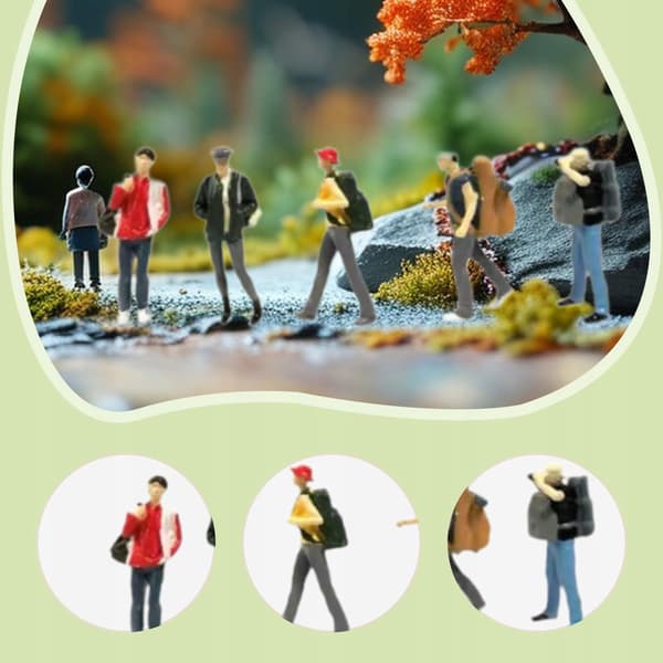 5 pieces, 1:64 scale Backpacker 3D model, character diorama, lifelike style C
