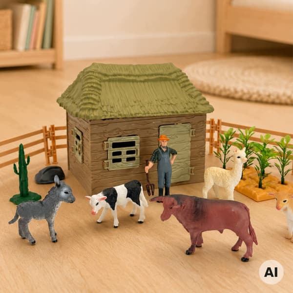FARM SET WITH ANIMAL FIGURINES