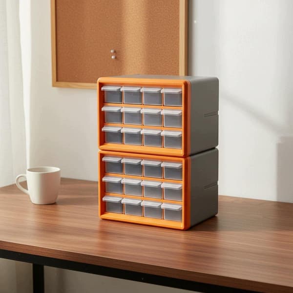 Organiser, Cabinet, Clear Drawers, Drawer, Cabinet, Stackable, 8-Grid, Orange