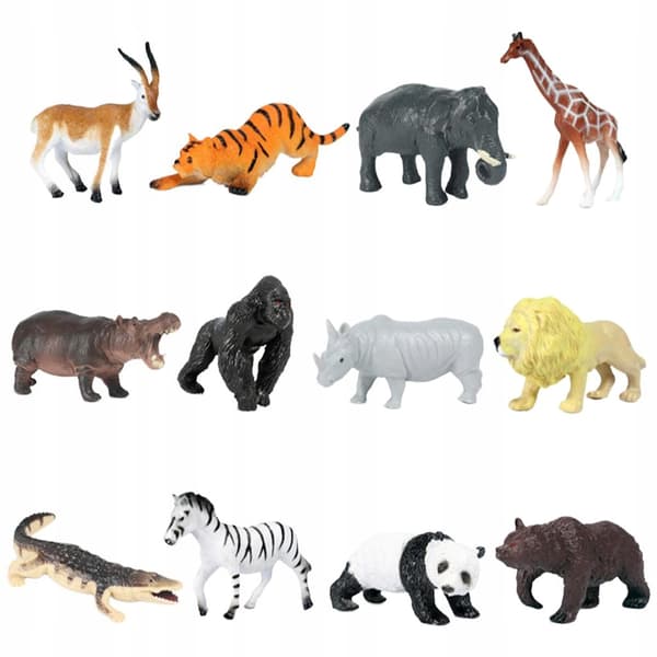 12 pieces: Animals – Jungle Figures: Antelope, Giraffe, Lion, Crocodile, Zebra