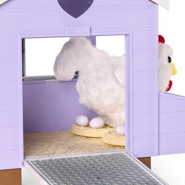 Our Generation chicken coop with an egg-laying hen, a chick and accessories