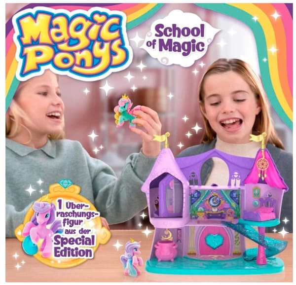 MAGIC PONYS MAGIC SCHOOL THREE-STOREY CASTLE WITH 2 PONIES SECRET MIRROR