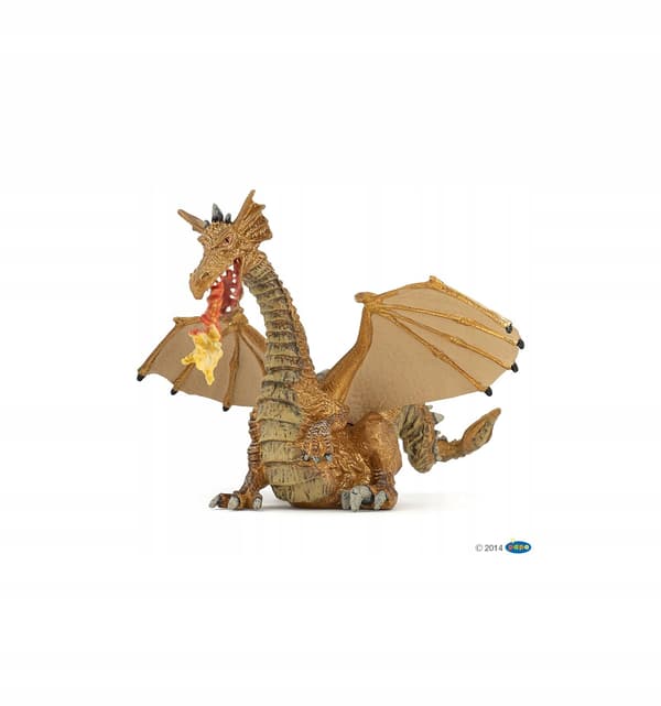 PAPO GOLDEN WINGED DRAGON FIGURINE WITH A FLAME