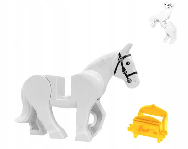 LEGO Castle – White Horse with Saddle (movable head + hind legs)