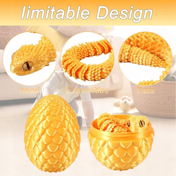 3D SNAKE IN AN EASTER EGG, PRINTED, 30 CM, MOVABLE, GOLD