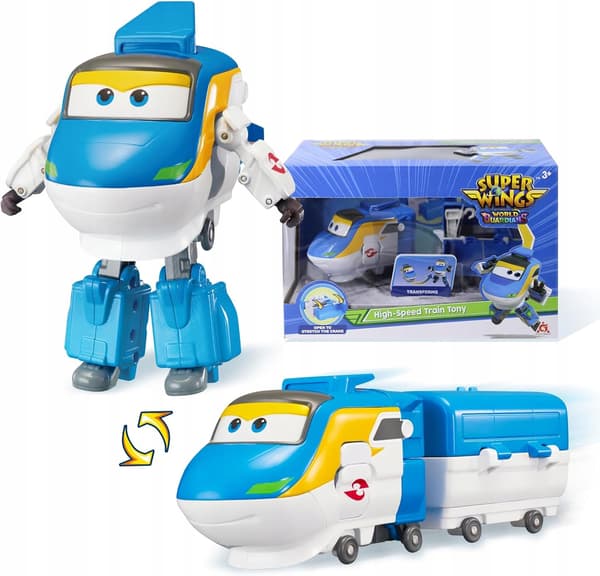 Super Wings Tony the robot-transforming train with HoloLight cargo