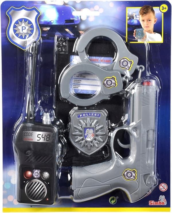 BASIC POLICE KIT: PISTOL, RADIO, HANDCUFFS, BRIEFCASE
