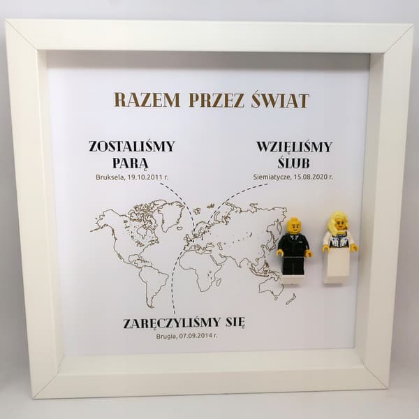 WEDDING FRAME: WORLD MAP WITH LEGO FIGURES