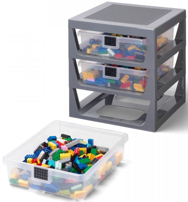 LEGO Storage Unit with 3 Drawers and a Building Plate – Grey