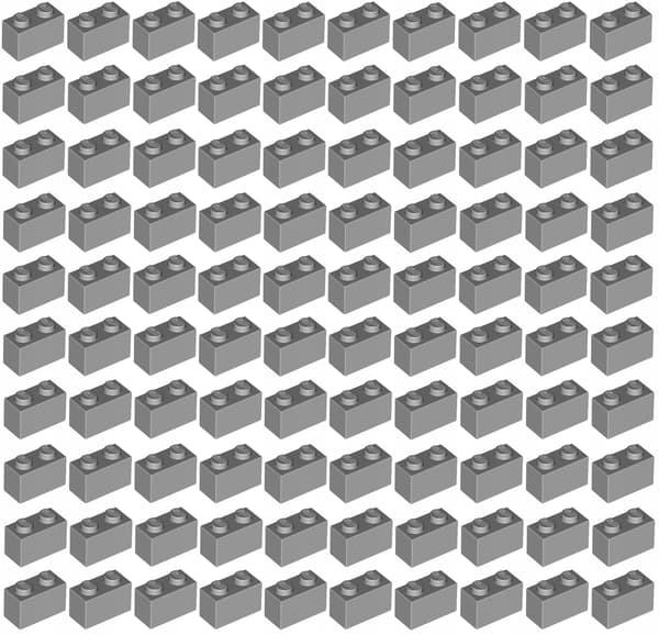 LEGO 1x2 light grey brick, LBG, 100 pieces, 3004
