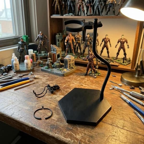 Action figure display stand with a hexagonal base