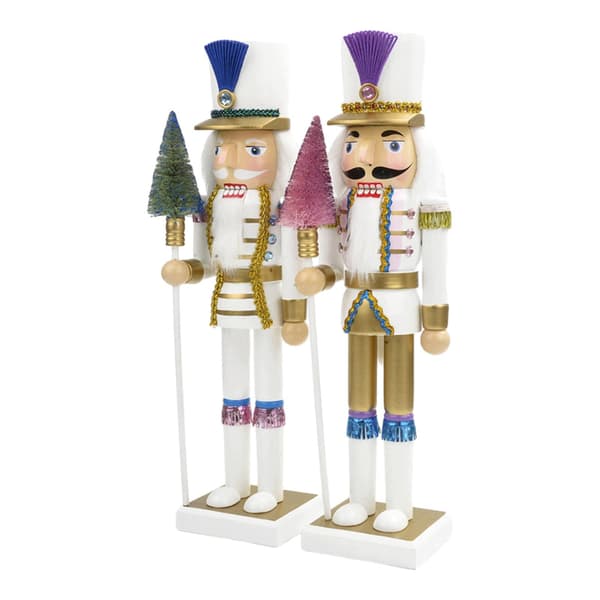 2 Christmas nutcracker decorations. Sturdy base. Hand-painted puppet.