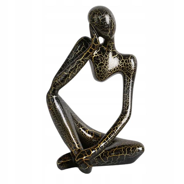 Modern abstract statue of a thinker, black, left-facing L