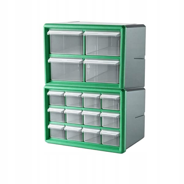 Organiser, Cabinet, Clean, Drawers, Drawer, Cabinet, Stackable, 16 Grid, Green
