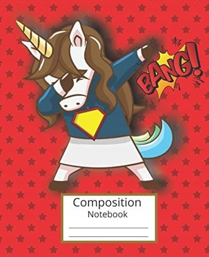 Composition Notebook: Cute Dabbing Unicorn, Wide-ruled Paper with Comic Ba