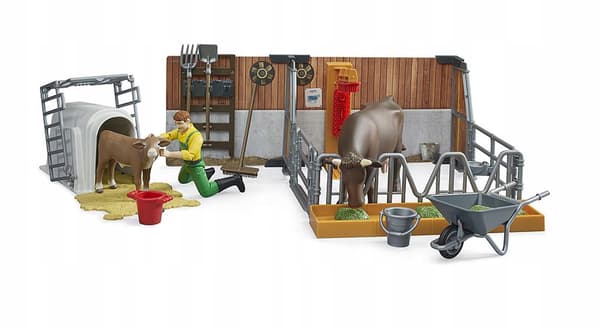 Bruder 62611 Barn with a cow, a calf and a farmer