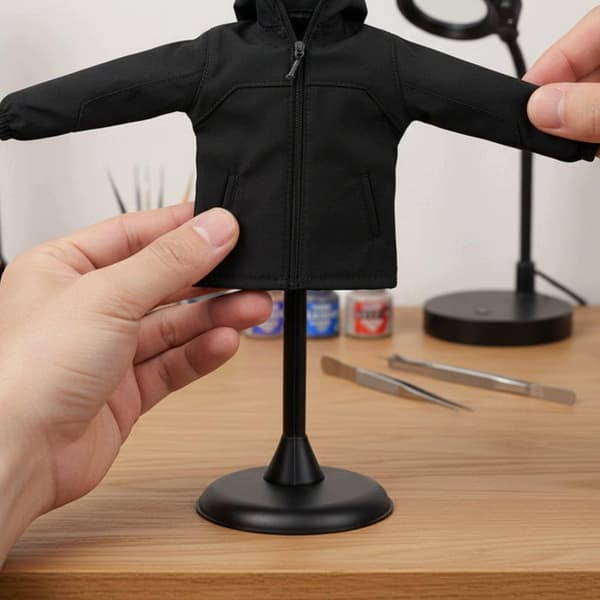 1:6 scale hooded jacket. Functional zip. 1:6 scale hunting coat. Black