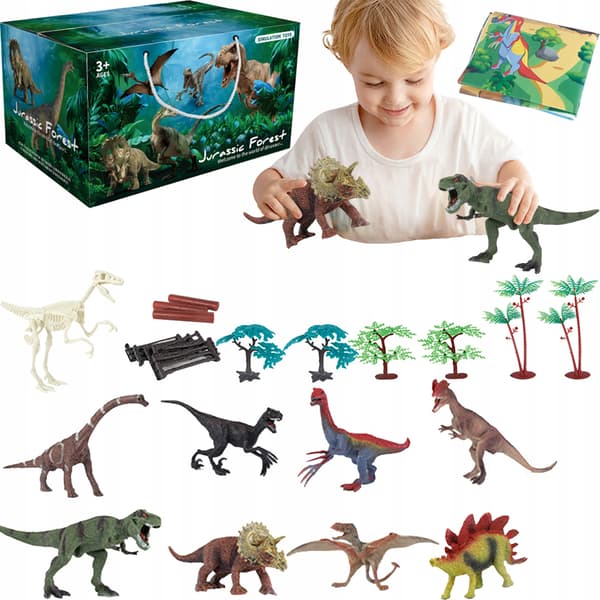 LARGE DINOSAURS SET: DINOSAUR Mat, 8 DINOSAUR FIGURES + ACTION SET