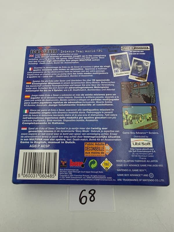 GAME BOY ADVANCE ECKS VS SEVER ORIGINAL CARDBOARD BOX