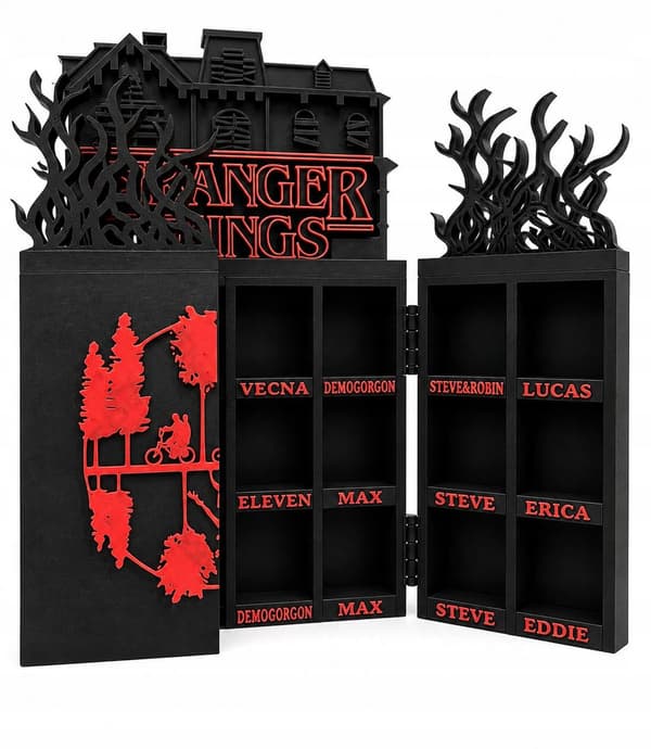 Foldable Chest-Style Shelf for STRANGER THINGS FIGURINES with illuminated letters