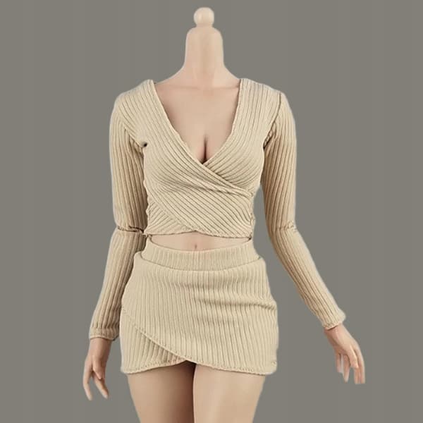 1:6 Scale Basic Crop Top Outfit Feminine Silhouette Khaki