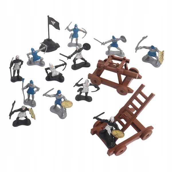 15 Ancient Soldier Figures with Sword, Shield and Flag, plus Chariots – Action A
