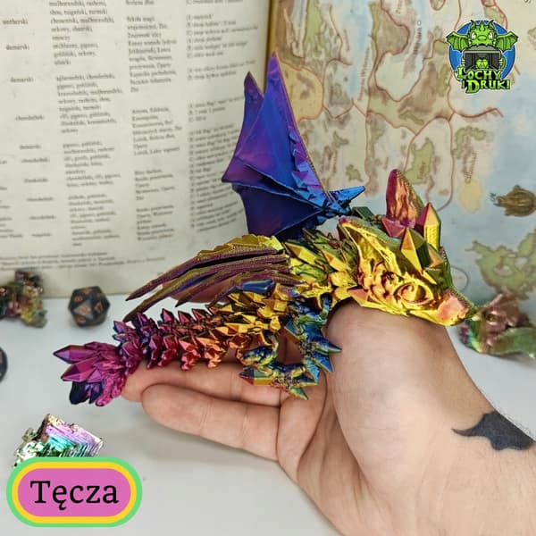 Crystal Winged Dragon – Movable, Articulated, 3D – Dungeons and Rainbow Prints