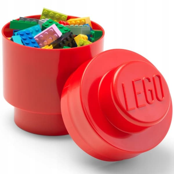 LEGO Round Plastic Container – LEGO Brick Shape, Red, 12 x 18 cm