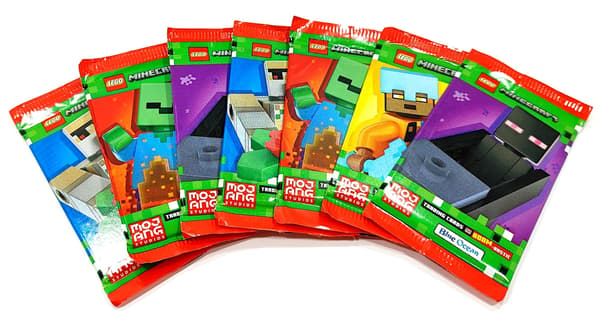 LEGO MINECRAFT CARDS. SERIES 2: BOOM-BASTIC. 7 PACKETS. 42 CARDS. ASSORTED DESIGNS