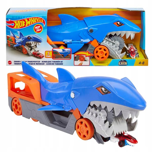 HOT WHEELS SHARK BITE TRANSPORTER + HOT WHEELS CAR FOR CHILDREN