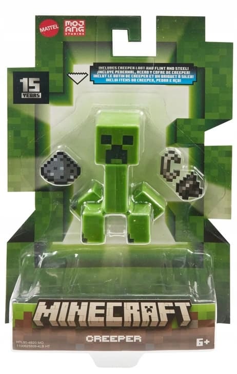 MINECRAFT Pixel-style CREEPER game figurine, 8.5 cm + accessories by MATTEL