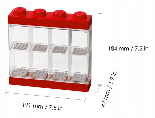 LEGO Minifigure Display Case – Display Shelf for 8 Minifigures – RED