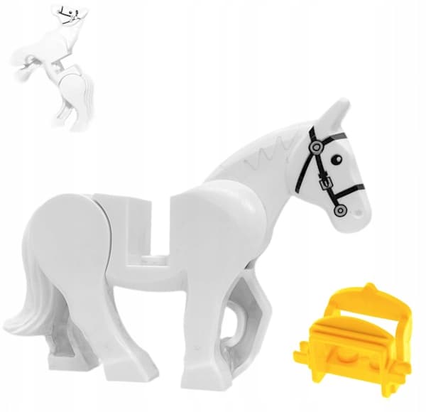 LEGO Castle – White Horse with Saddle (movable head + hind legs)