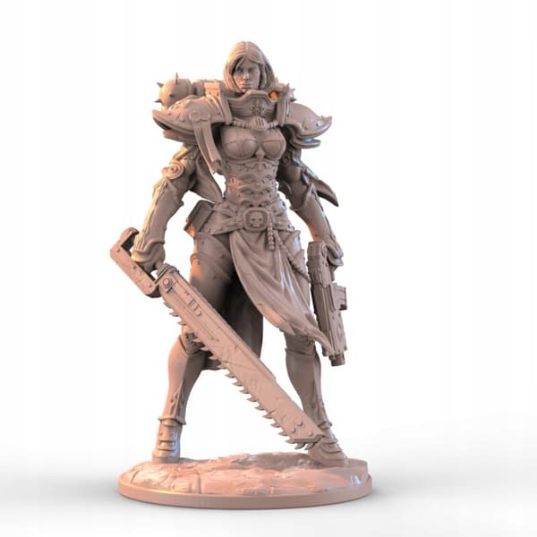 Warhammer 40,000 Sister with chainsword/gun, 75 mm