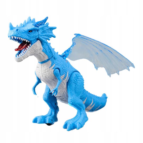 Dinosaur toy with light and sound, electronic, with blue spray paint