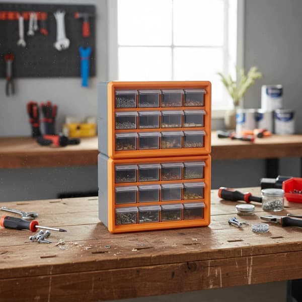 Organiser, Cabinet, Clear Drawers, Drawer, Cabinet, Stackable, 8-Grid, Orange