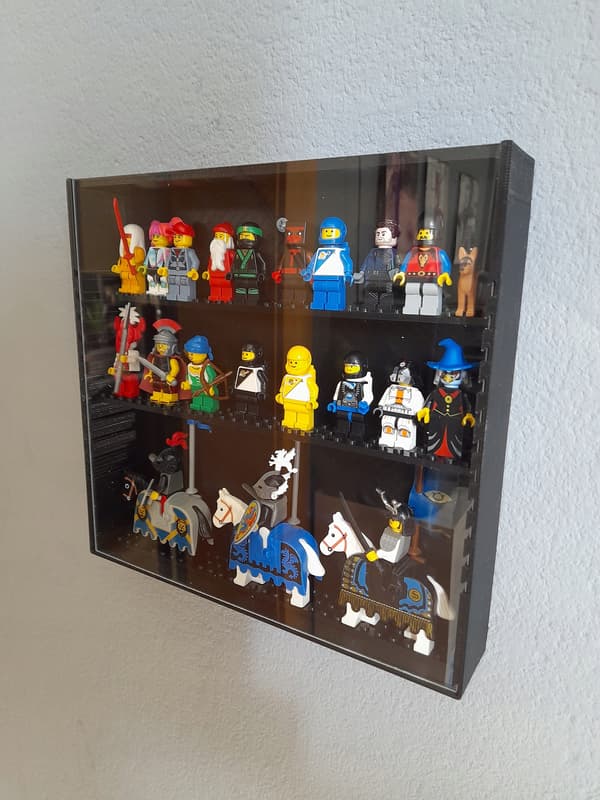 Display frame for minifigures and LEGO figures, adjustable shelves