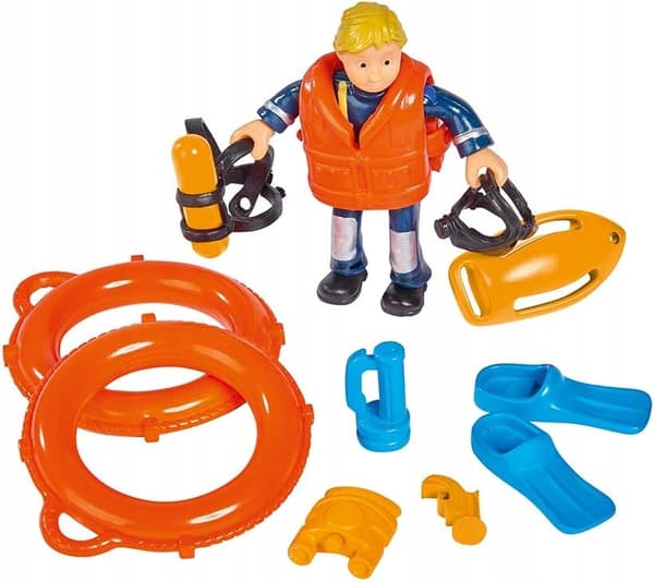 Fireman Sam Neptune boat – mechanical figurine with winch, floats, yellow – SIMBA