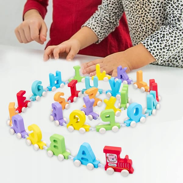 Alfabety wooden train set for developing hand-eye coordination in young children
